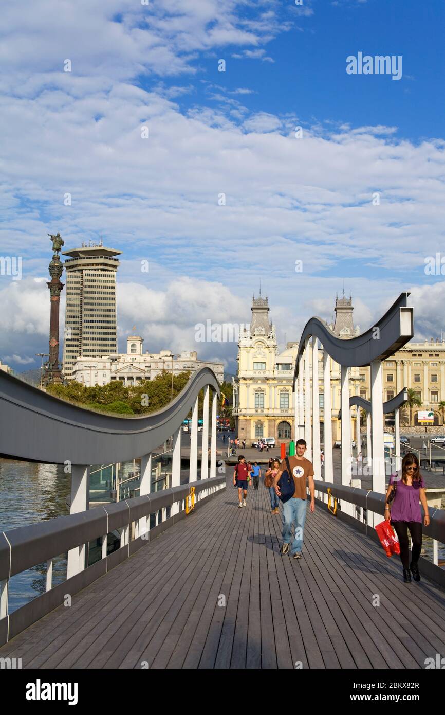 Rambla Del Mar Fußgängerbrücke in Port Vell, Barcelona, Katalonien, Spanien, Europa Stockfoto