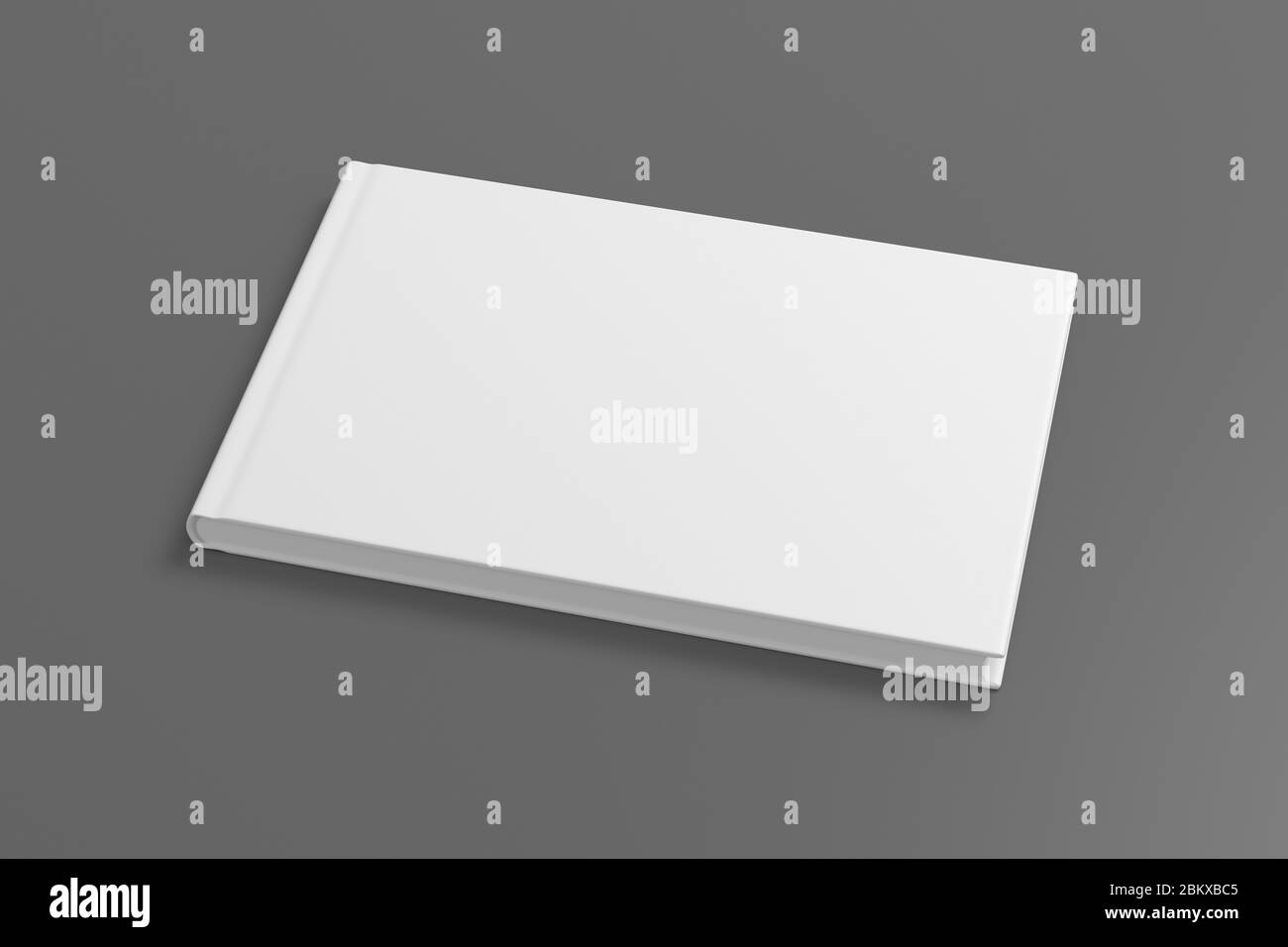 Leerer horizontaler Bucheinband auf grauem Hintergrund. Seitenansicht Stockfoto