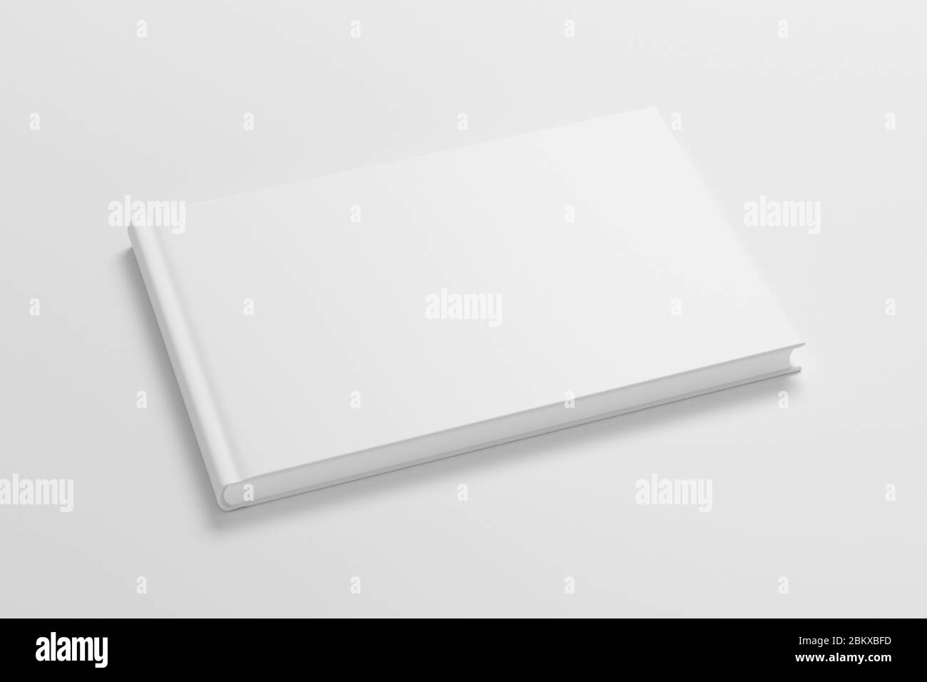 Leerer horizontaler Bucheinband auf weißem Hintergrund. Seitenansicht Stockfoto