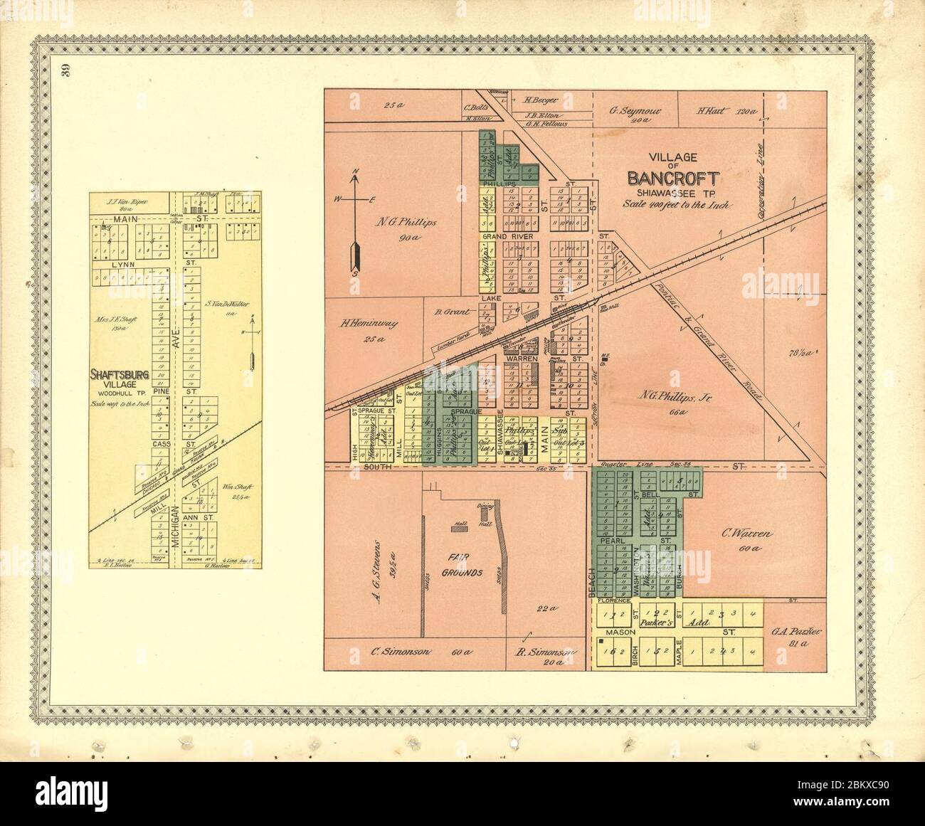 Illustrierter Atlas von Shiawassee County, Michigan - zusammengestellt und veröffentlicht aus aktuellen Umfragen, offiziellen Aufzeichnungen und persönlichen Untersuchungen - einschließlich kurzer biographischer Skizzen des Unternehmungsgeschisses Stockfoto