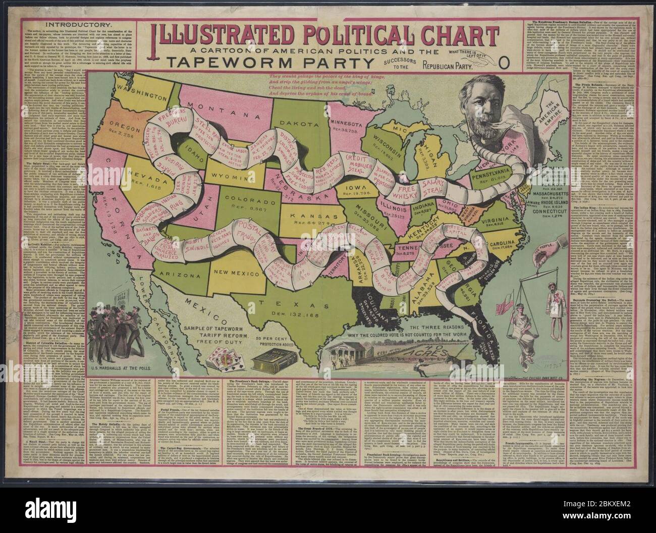 Illustrierte politischen Plan, ein Cartoon der amerikanischen Politik und der bandwurm Partei Stockfoto