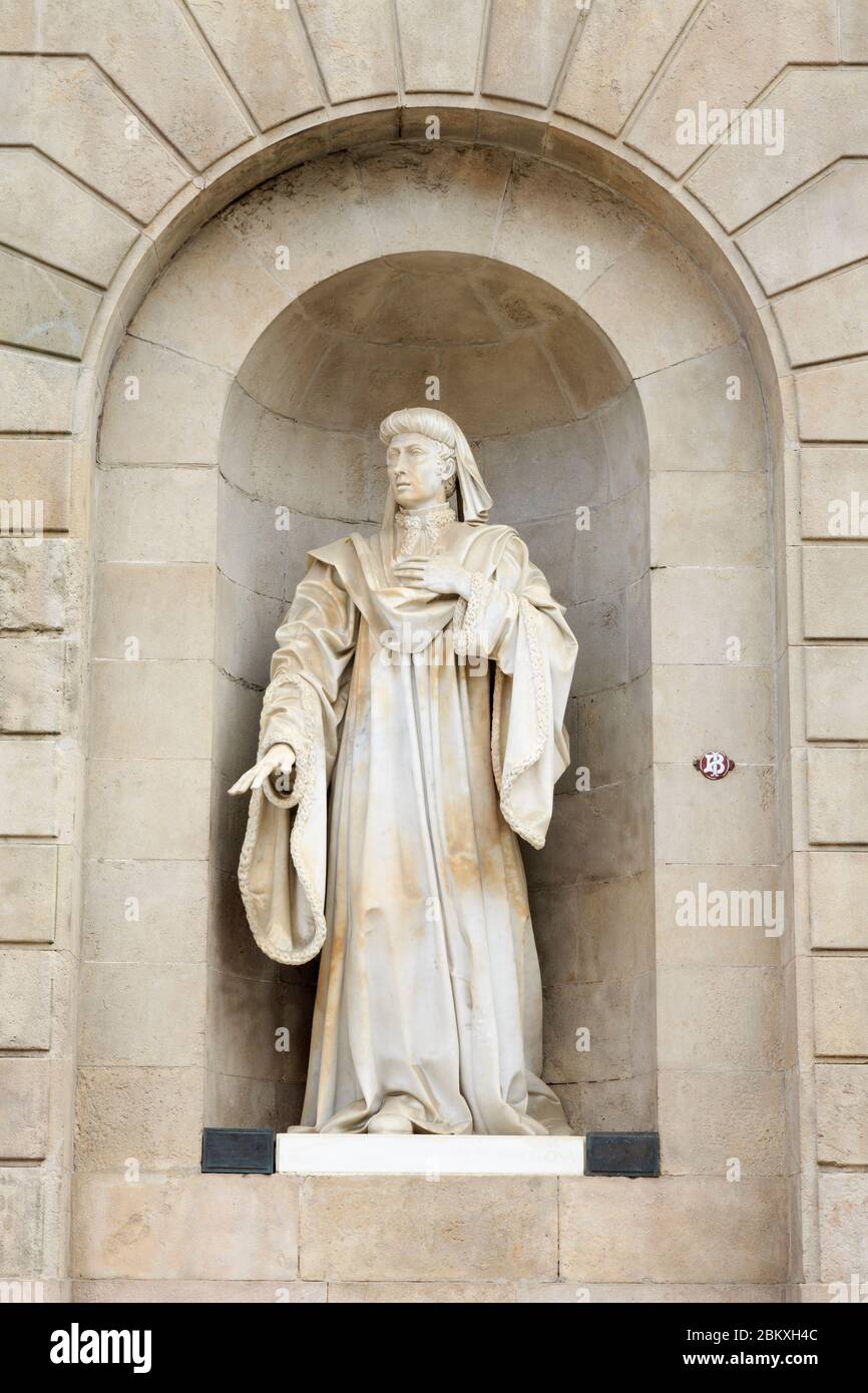 Statue Juan Fiualler Consellar, Placa de Sant Jaume, Barri Gotisches Viertel, Barcelona, Katalonien, Spanien, Europa Stockfoto