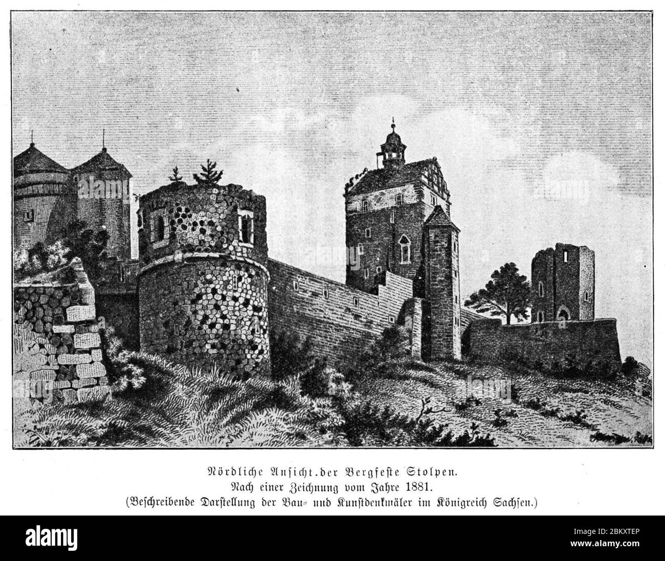 Illustrierte Geschichte d. sächs. Lande Bd. II Abt. 1 - 083 - Bergfeste Stolpen. Stockfoto