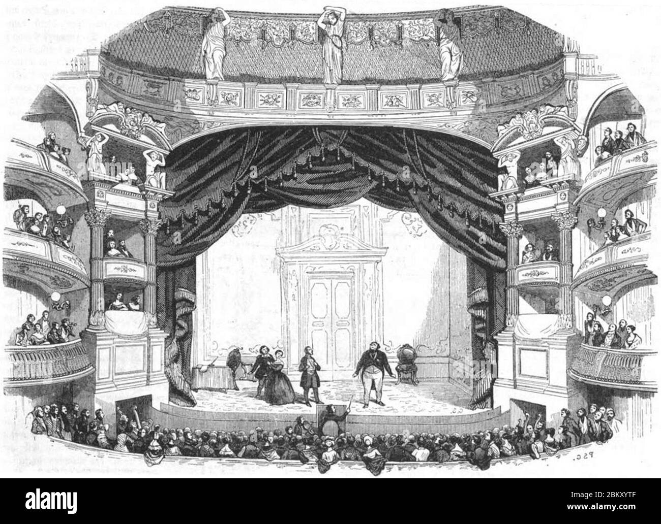 Illustrerte Zeitung (1843) 03 012 1 Theater Ventadour in Paris – eine Szene aus dem zweiten Acte des Don Pasquale (cropped). Stockfoto