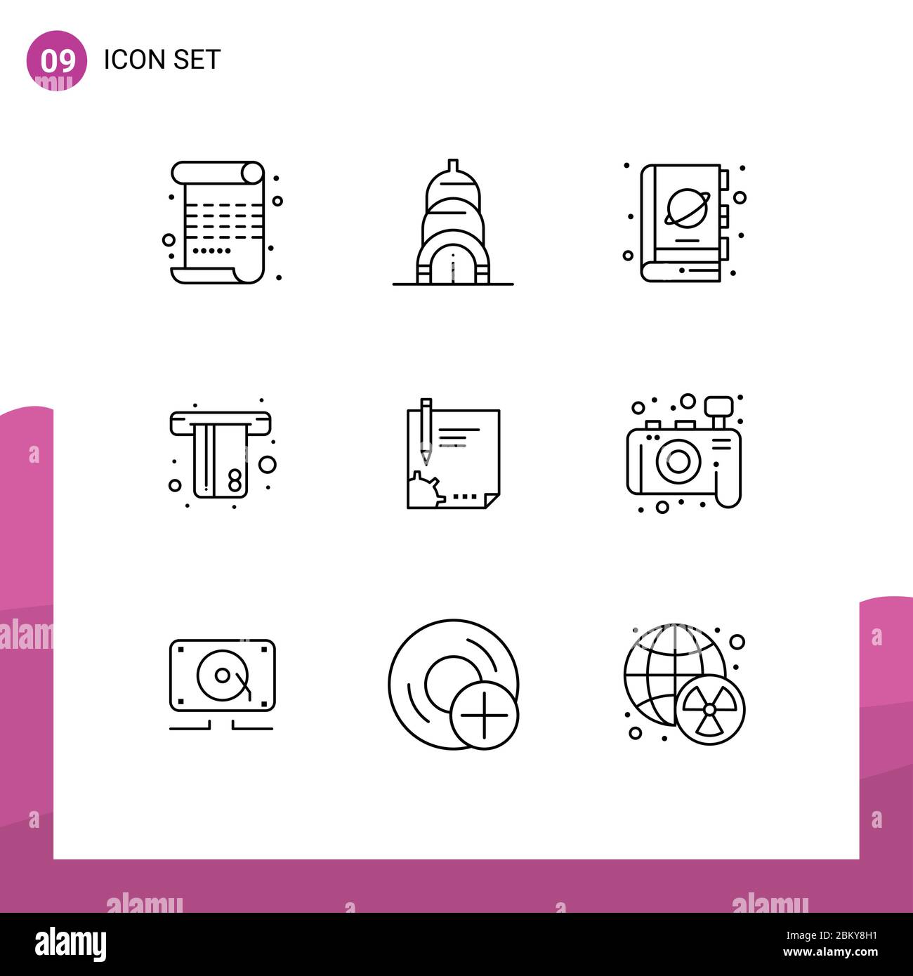 9 Universal Gliederzeichen Symbole für Dokument, Kredit, Fiktion, Geld, geldautomaten editierbare Vektor-Design-Elemente Stock Vektor