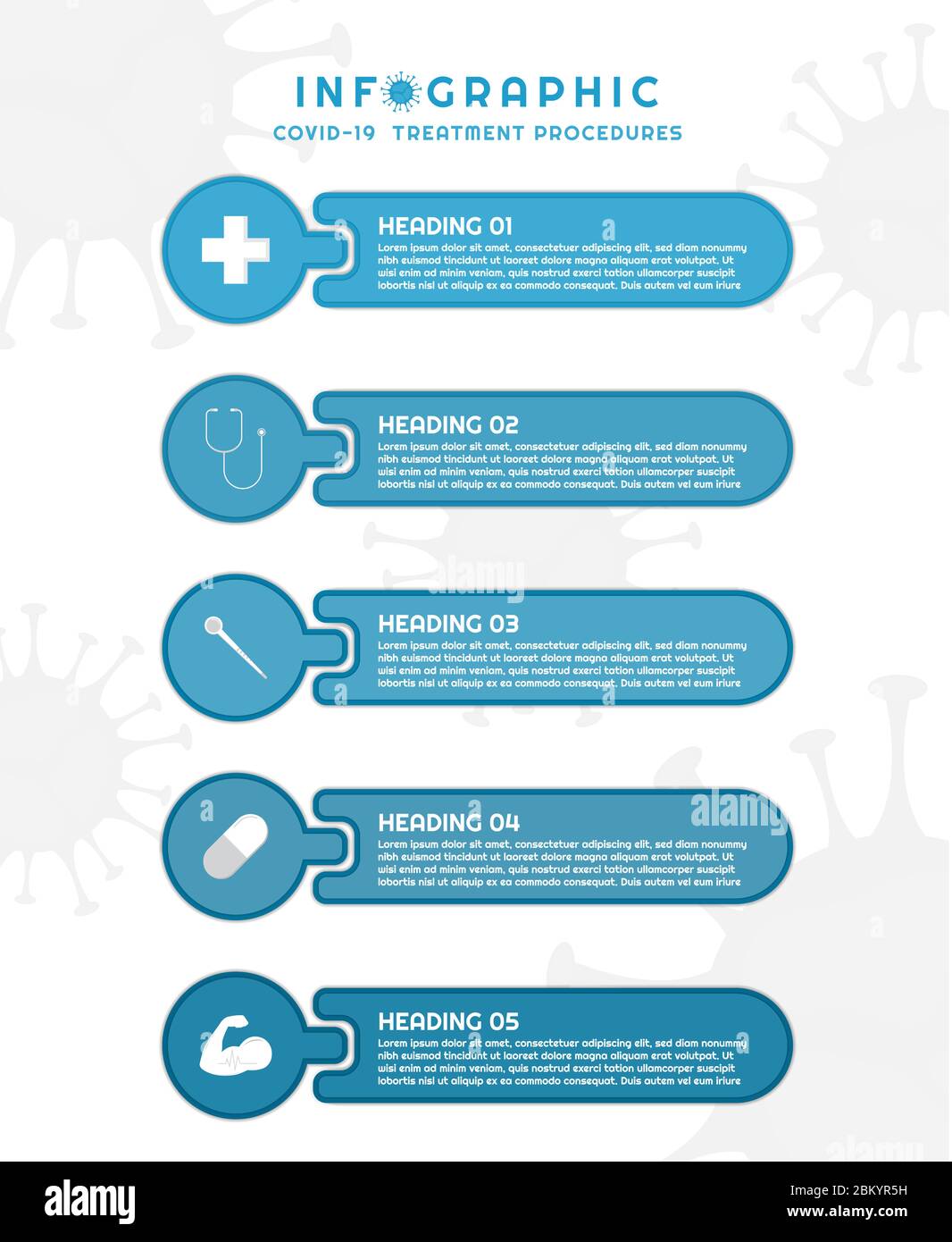 Infografik modernes medizinisches Design Coronavirus-19 Behandlungsverfahren. vektor-Illustration. Stockfoto