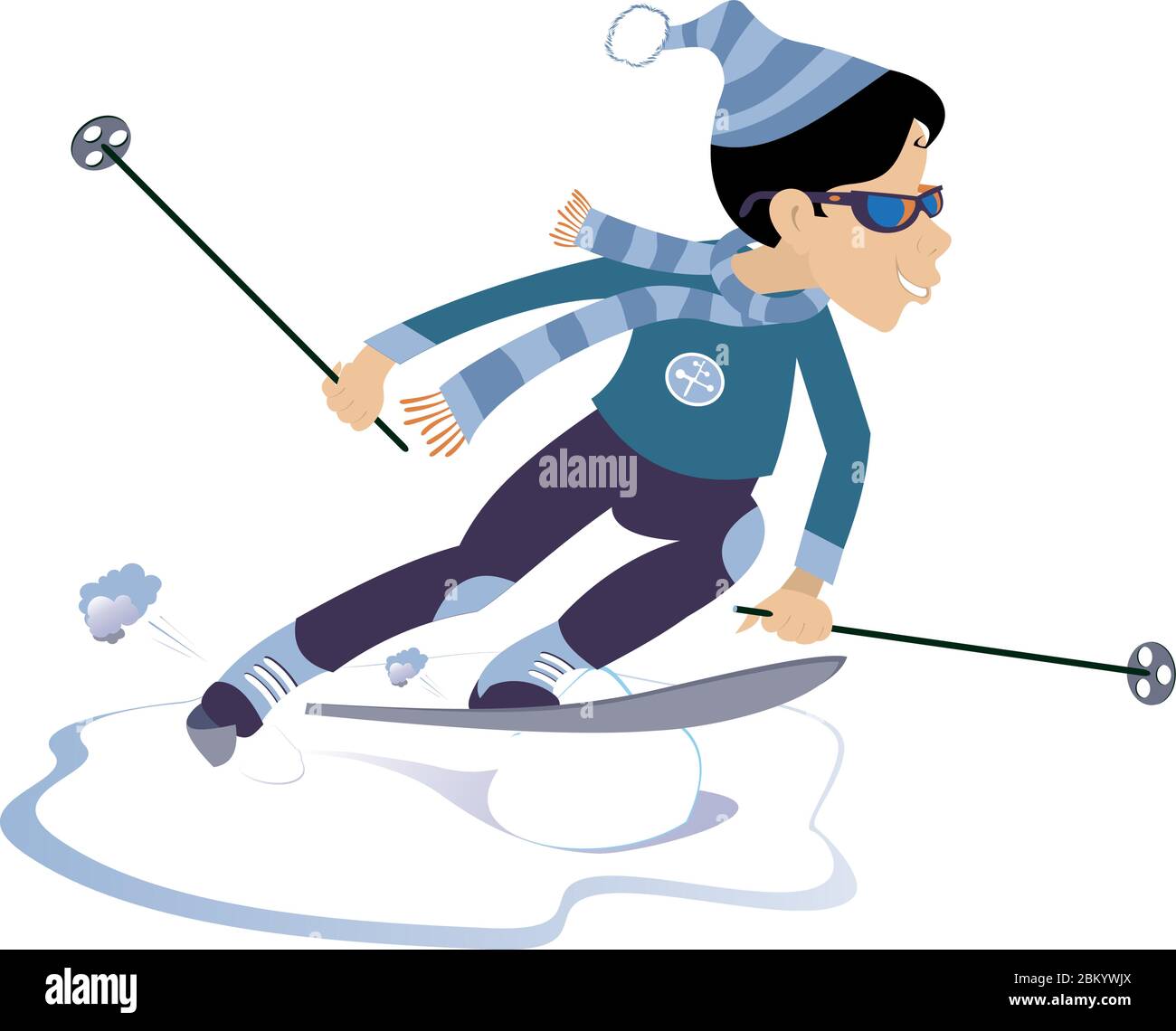 Downhill-Skifahrer Frau Illustration. Frau Skifahrer isoliert auf weiß Stock Vektor