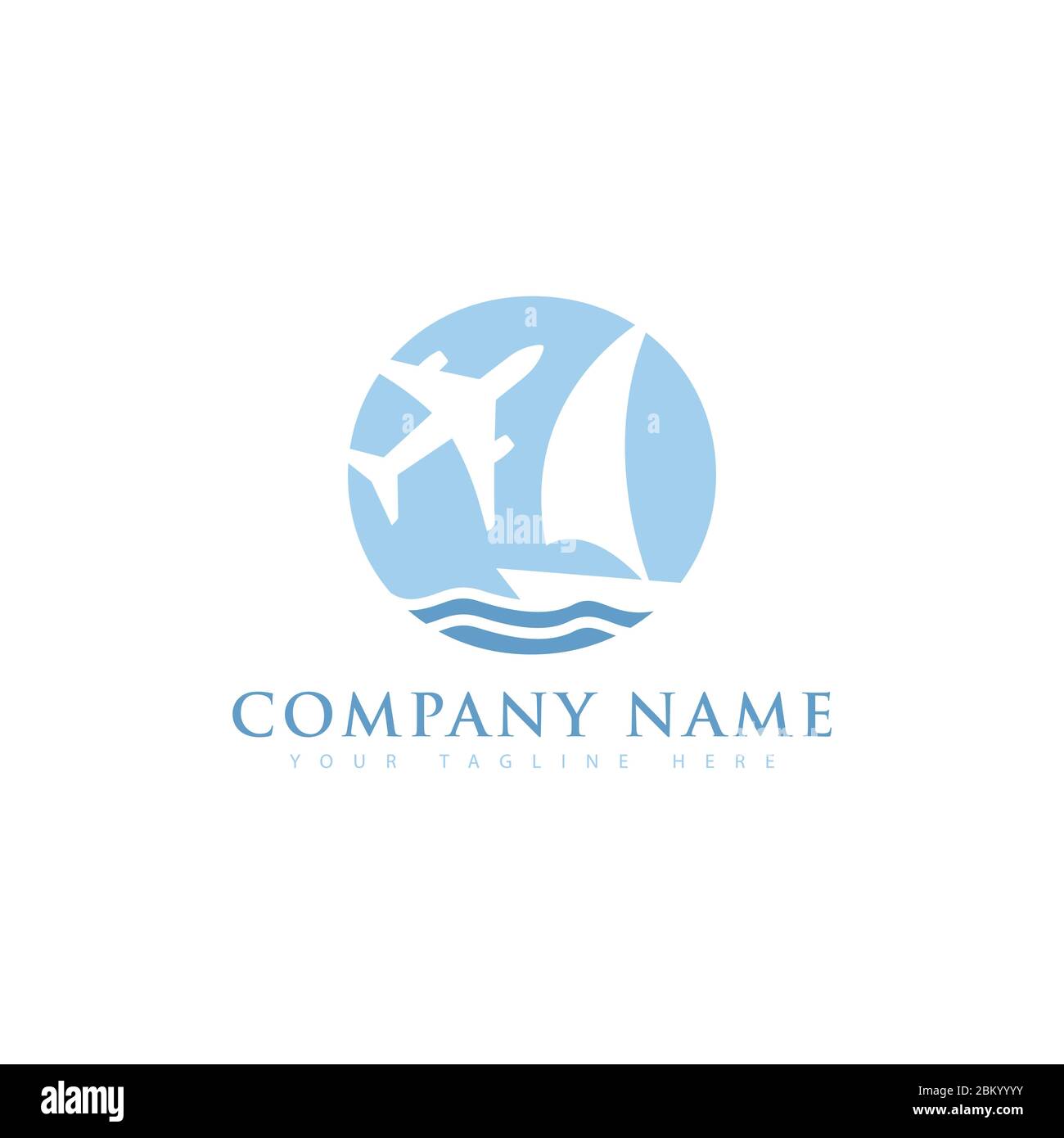 Design-Konzept mit Reise-Logo mit Flugzeug und Segelboot im Negativ-Raum-Technik Design. Logo-Design des Reisebüros Vektorgrafik Stock Vektor Design-Konzept mit Reise-Logo mit Flugzeug und Segelboot im Negativ-Raum-Technik Design. Logo-Design des Reisebüros Vektorgrafik Stock Vektor