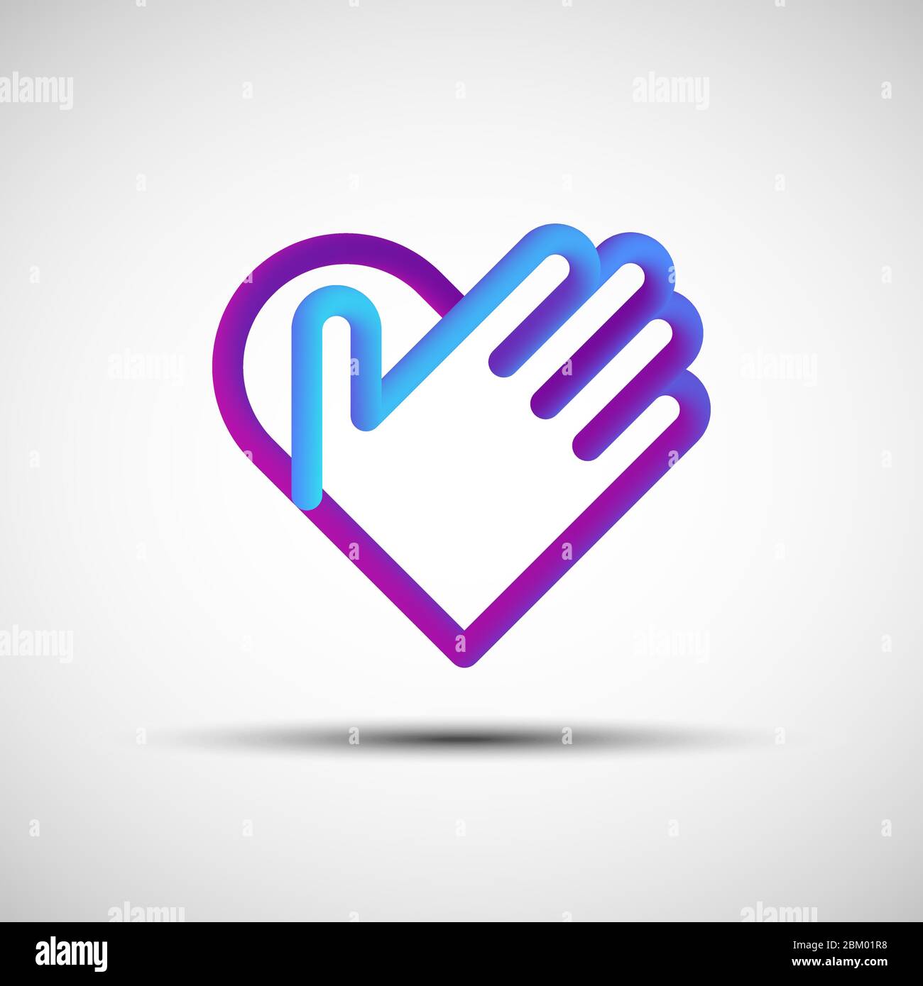 Überreichen Sie das Symbol für die kombinierte Herzlinie. Vektor-Illustration von flüssigen 3d abstrakten Herz mit Hand-Symbol, Logo, Zeichen oder Emblem auf weißem Hintergrund Stock Vektor