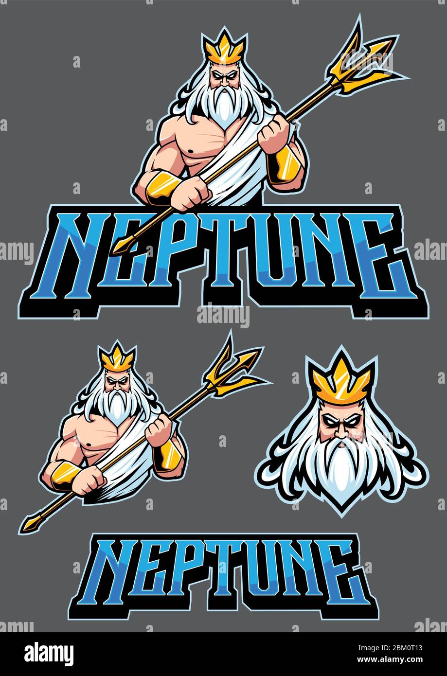 Maskottchen oder Logo-Illustration des Meeresgottes Neptun. Stock Vektor