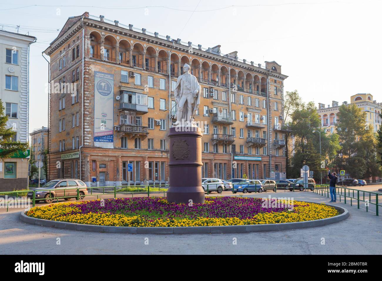 Denkmal für Alexander Suworow, Vintage-Gebäude, Novokuznetsk, Kemerowo Region, Russland Stockfoto