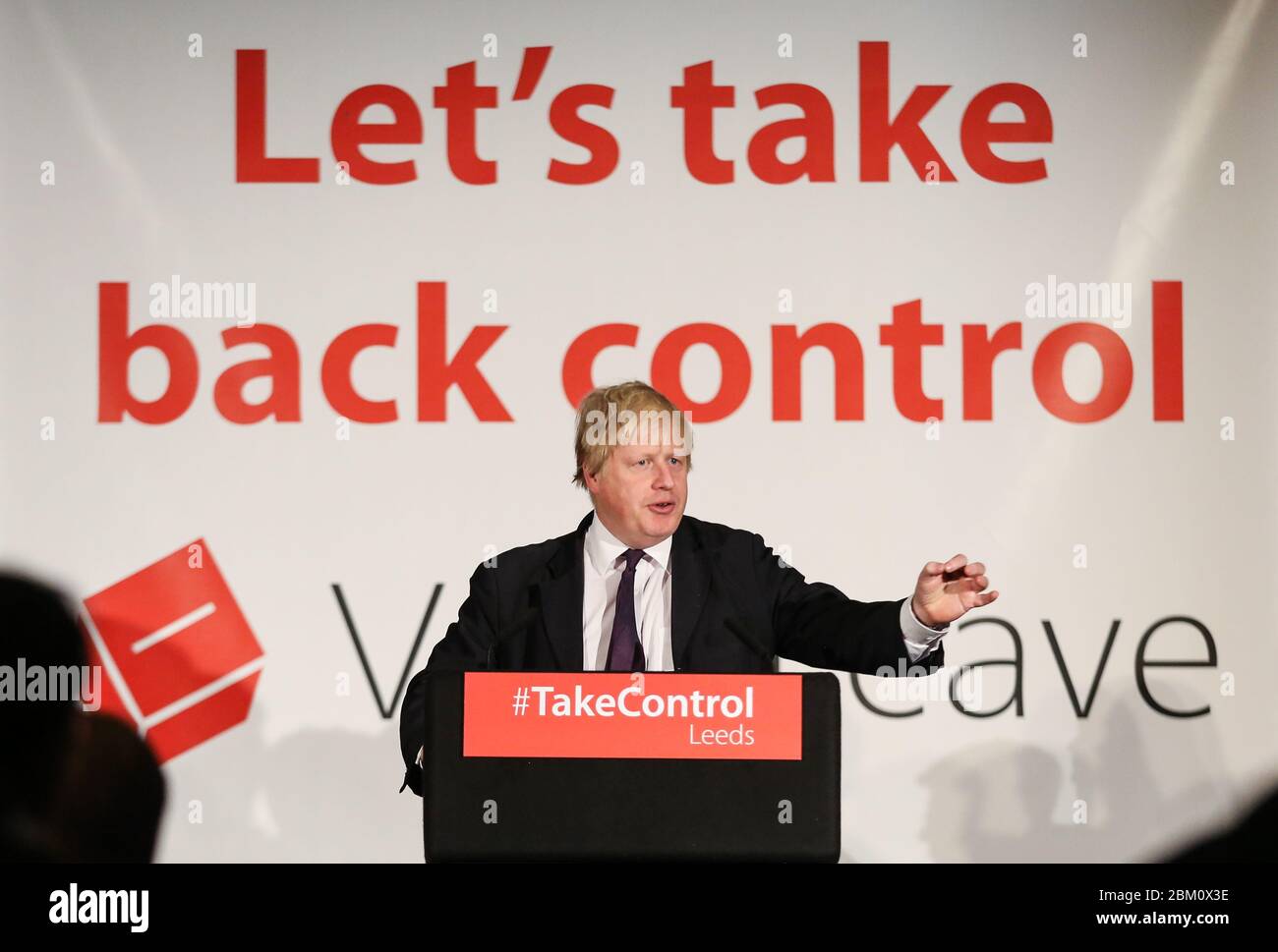 Der konservative Abgeordnete und Bürgermeister von London Boris Johnson spricht bei einer Veranstaltung zur Stimmabgabe in Leeds, West Yorkshire. Kampagne für das Referendum, das de Stockfoto