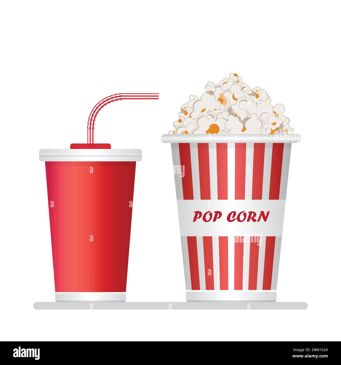 Soda Tasse und Popcorn Eimer Vektor-Illustration isoliert auf weißem Hintergrund Stock Vektor