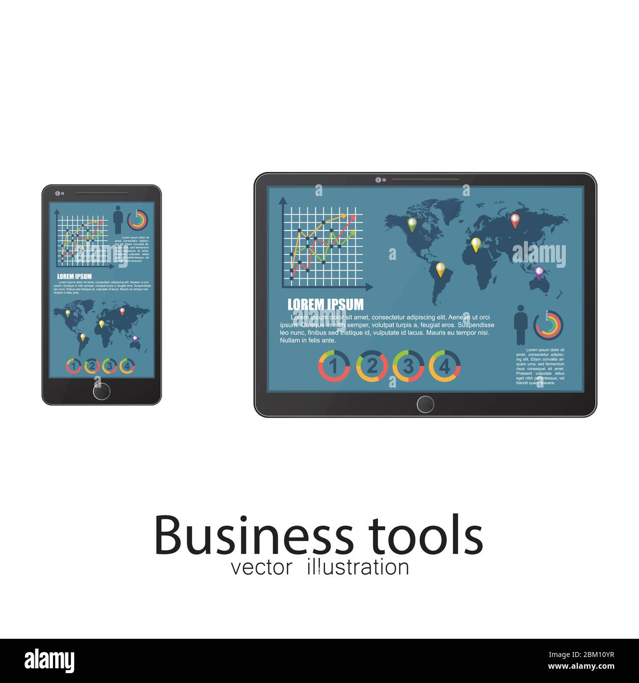 Business Tablet und Smartphone Vektor Illustration isoliert auf weißem Hintergrund. Stock Vektor
