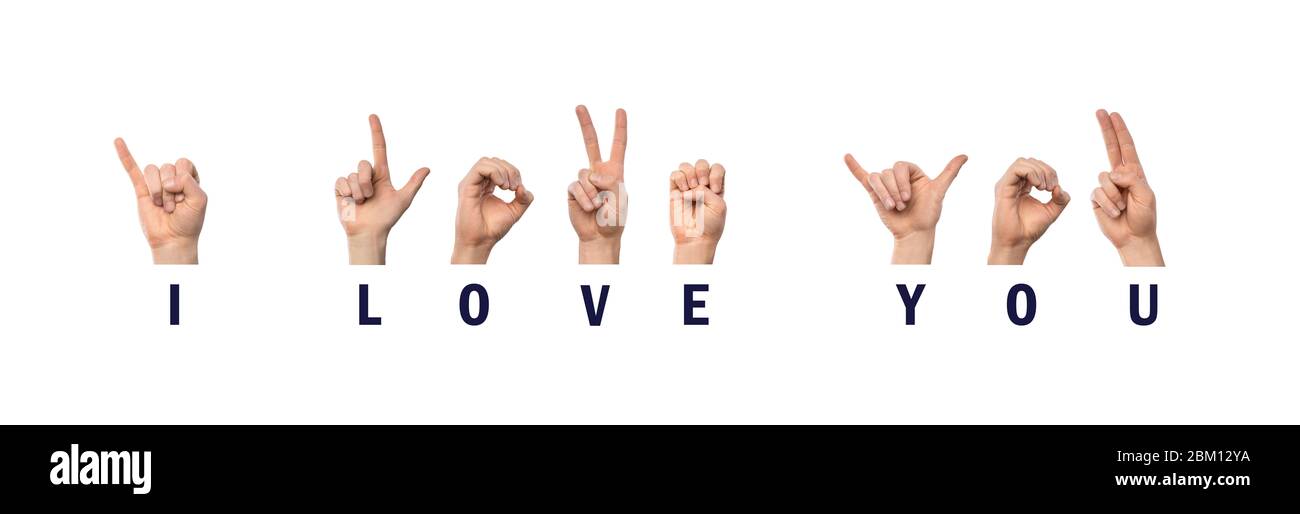 Ich liebe dich Finger Rechtschreibung in amerikanischer Gebärdensprache ASL Stockfoto
