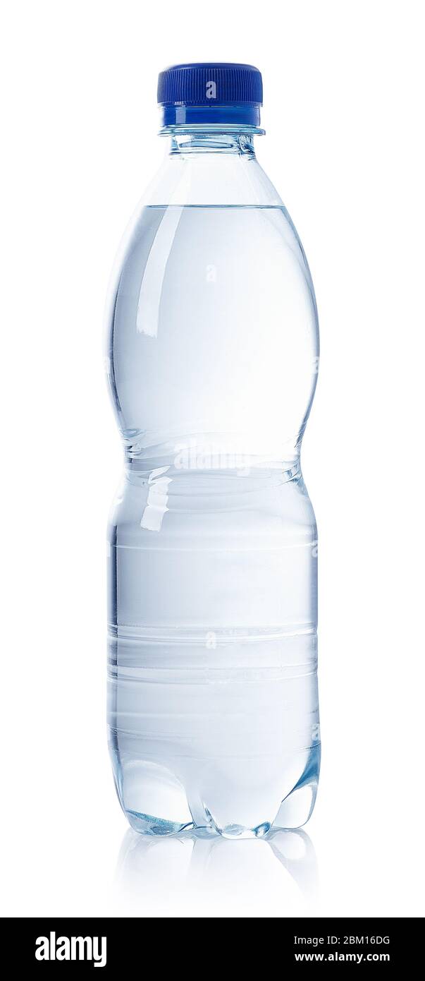 Transparente Flasche stilles Wasser auf weißem Hintergrund isoliert Stockfoto