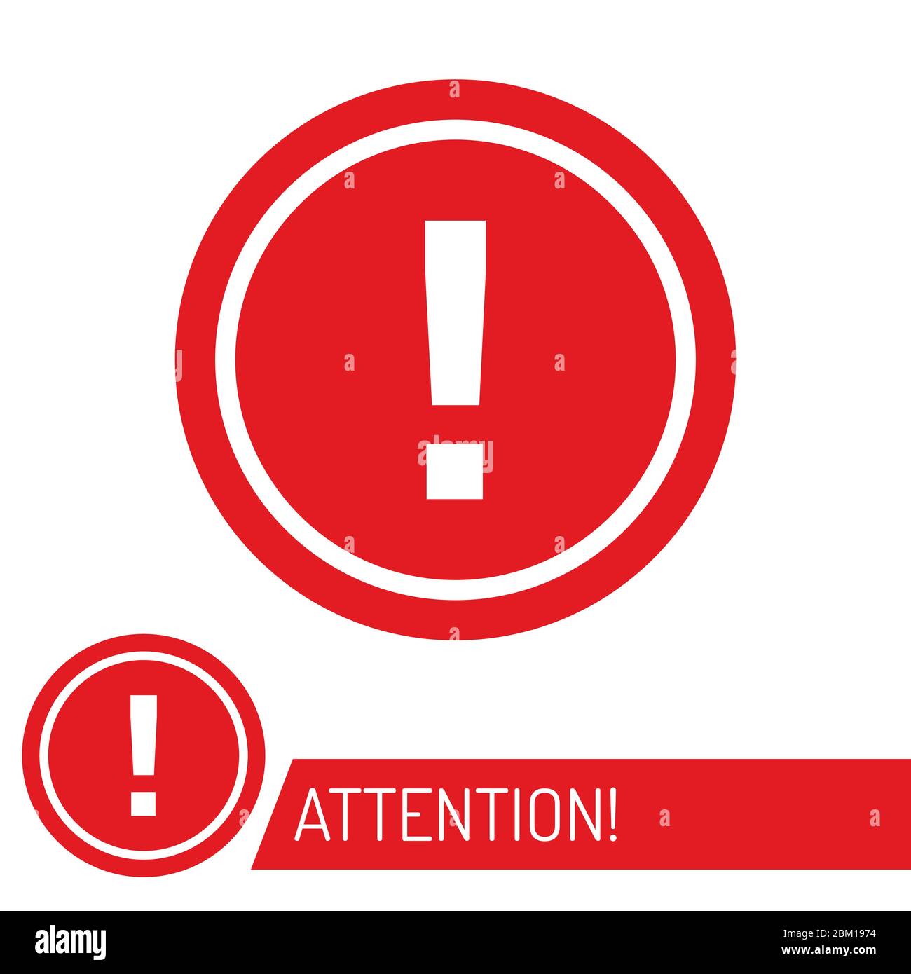Warnzeichen Warnung vor Gefahr , rotes Symbol auf weiß für Nachrichten Stripe unten tv isoliert , Aufmerksamkeit Ausrufezeichen , Vektor-Illustration Stock Vektor