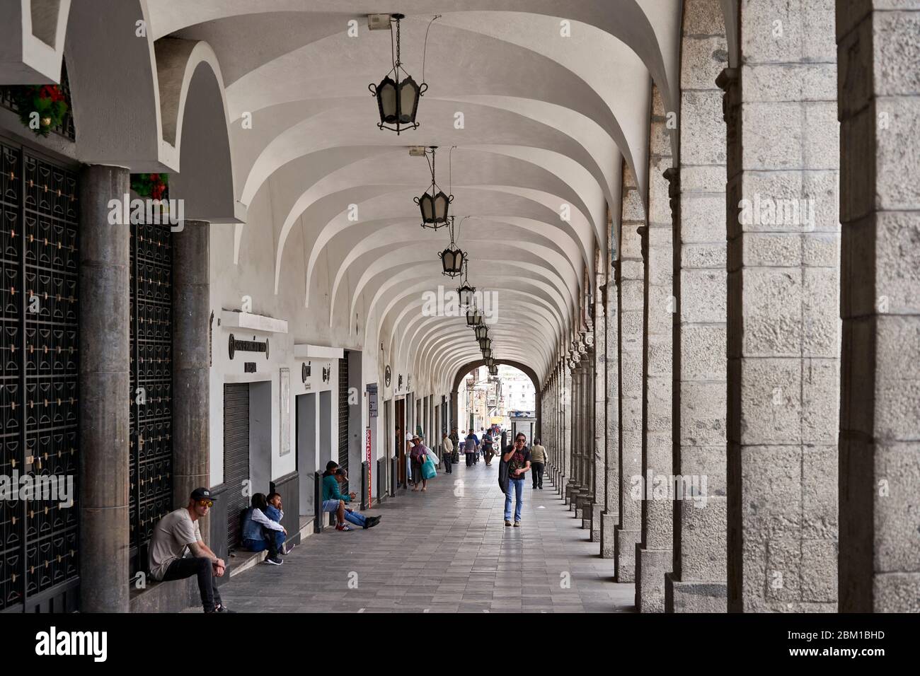 Arcade auf der Plaza de Armas, Arequipa, Peru Stockfoto