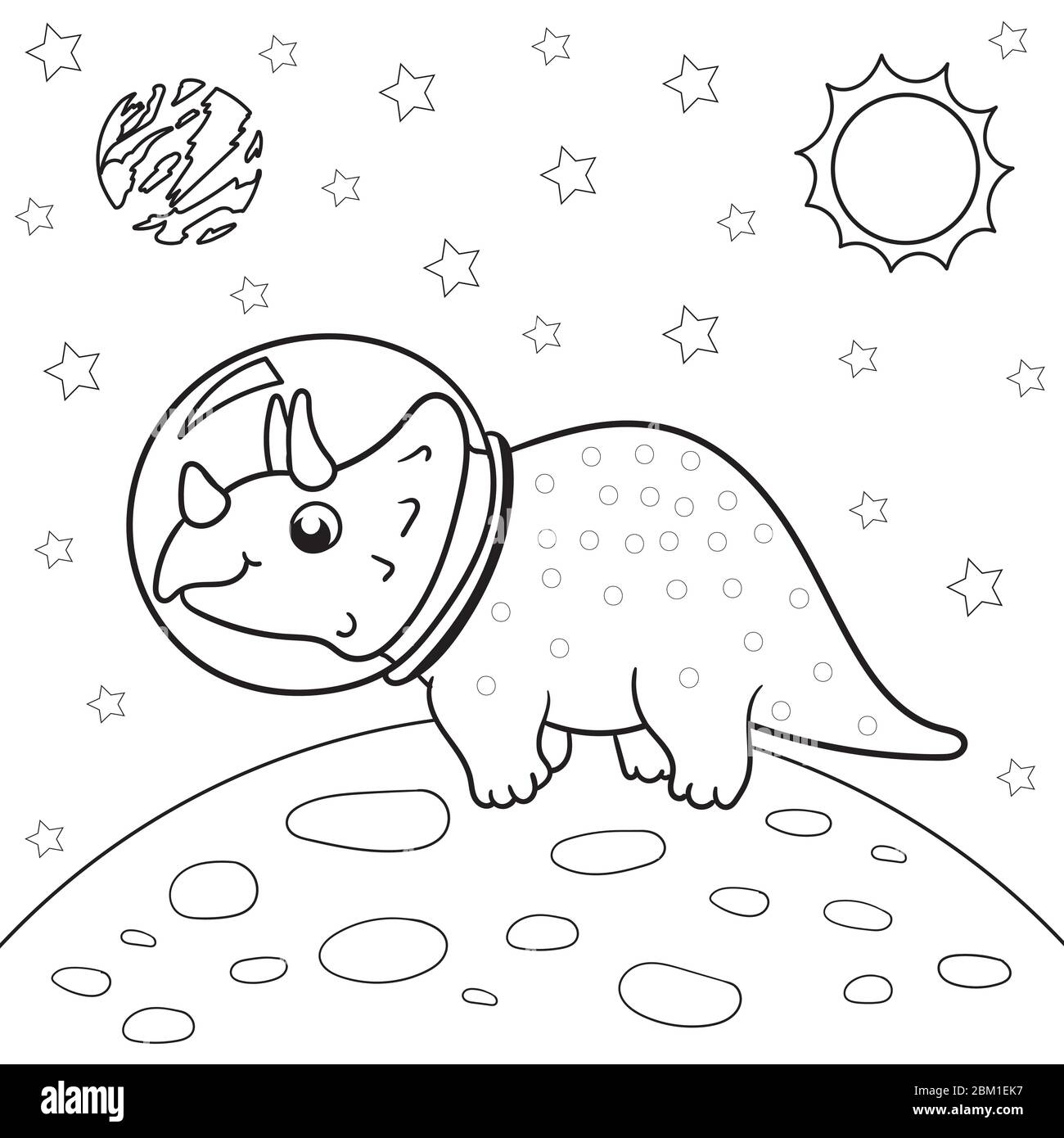 Vektor-Illustration von Dinosaurier-Astronaut im Weltraum, Triceratops - Malbuch für Kinder Stock Vektor