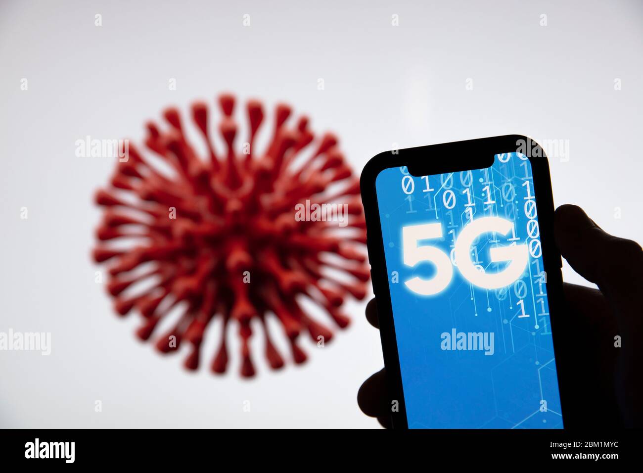 5G-Mobilfunknetz-Technologie und Verbindung zum Coronavirus Covid-19-Ausbruch Stockfoto