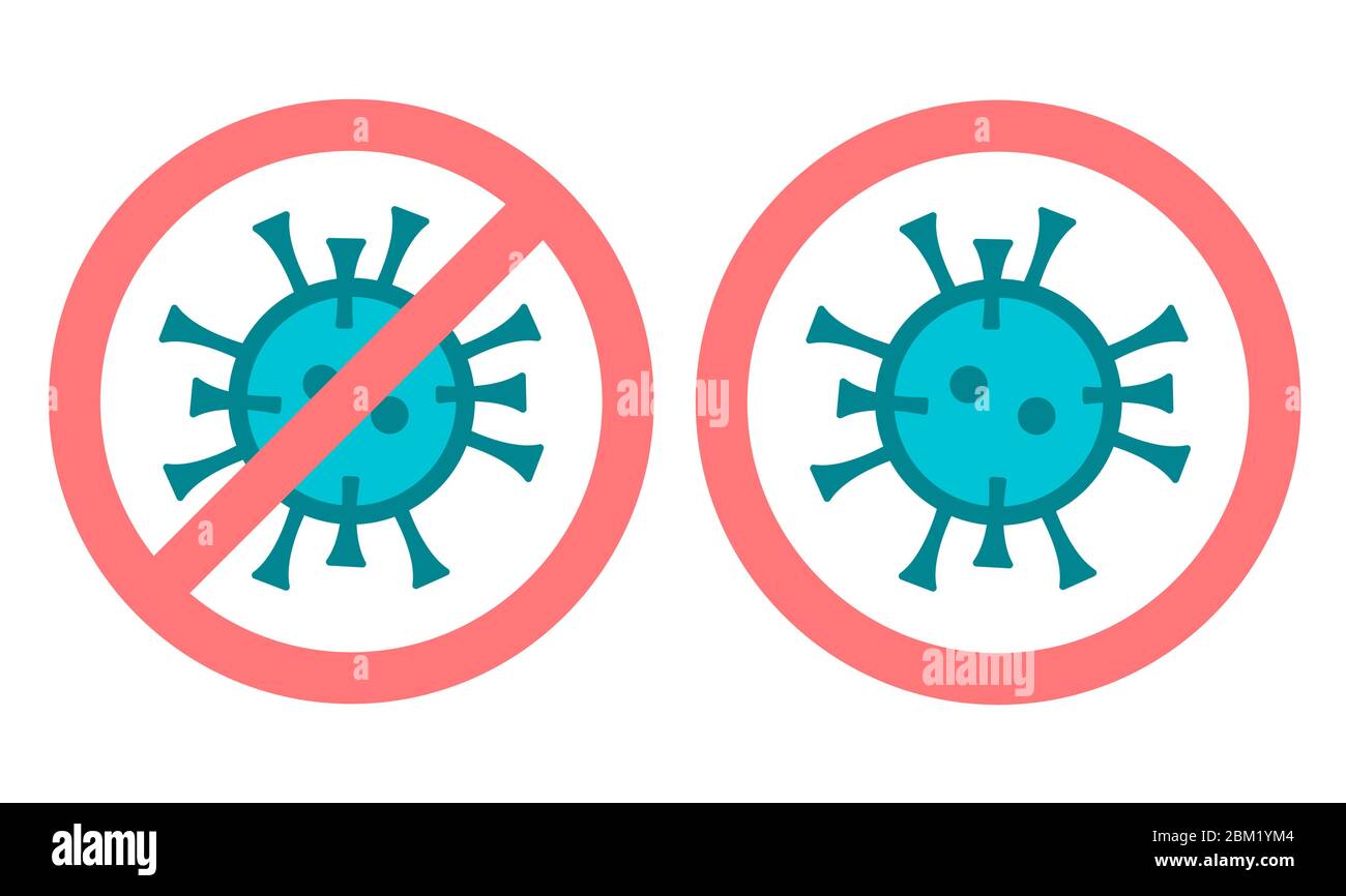 Verbotene und Warnzeichen mit Coronavirus. Stock Vektor