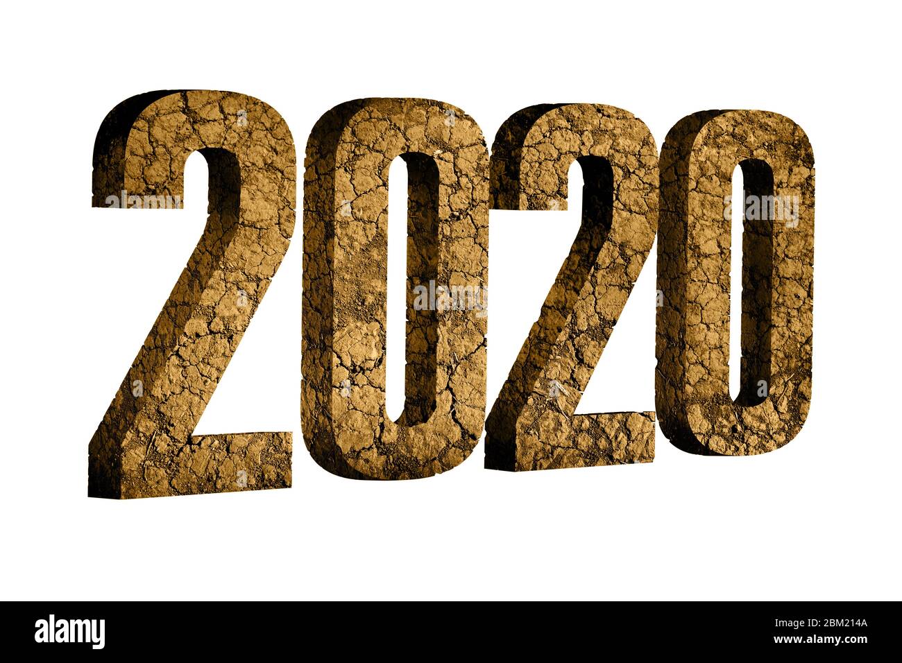 Abbildungen 2020 aus rissem trockenem Boden. Dieses Jahr ist das heißeste Jahr der Geschichte Stockfoto