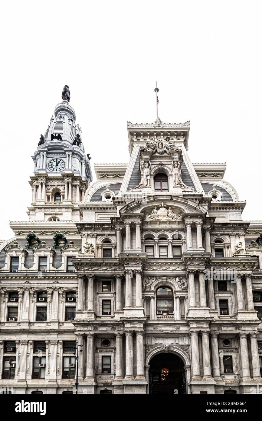 Das Philadelphia City Hall, das größte freistehende Mauerwerk der Welt, Pennsylvania, USA. Stockfoto