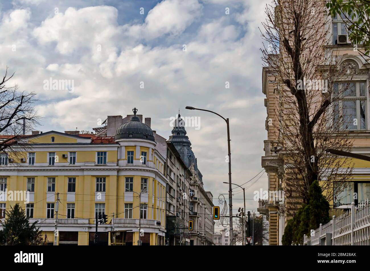 Wohnstadt mit alten schönen Häusern aus dem zwanzigsten Jahrhundert, Sofia, Bulgarien, Europa Stockfoto