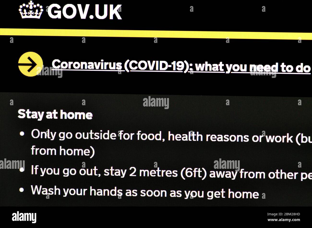 Britische Regierung Website mit Ratschlägen zum Coronavirus / COVID-19 (Mai 2020) Stockfoto