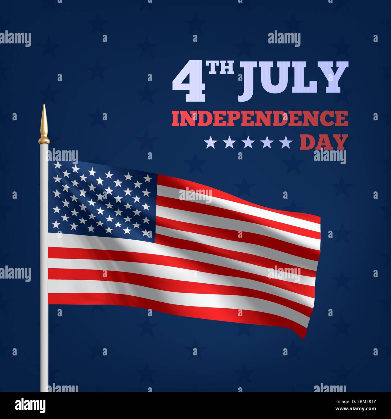 Frohes 4. Juli USA Independence Day. Winkende Flagge der usa. 3D Werbung Textil Vektor Fahnen. Hintergrund des vierten Juli. Vektor Stock Vektor