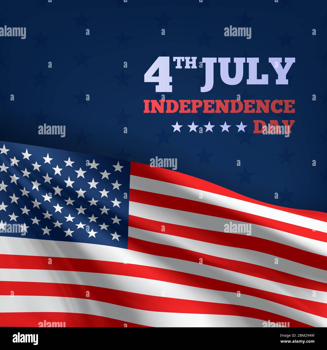 Frohes 4. Juli USA Independence Day. Winkende Flagge der usa. 3D Werbung Textil Vektor Fahnen. Hintergrund des vierten Juli. Vektor Stock Vektor