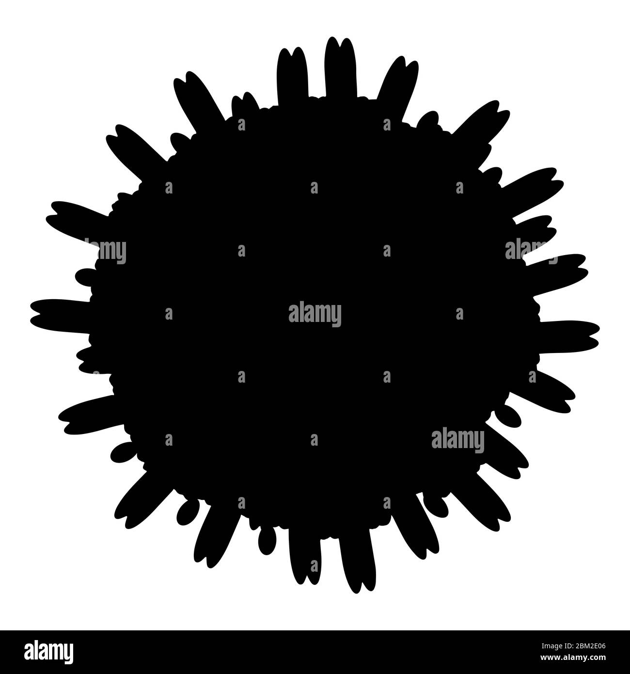 Schwarze Silhouette des Coronavirus. Die Struktur des chinesischen Coronavirus. Influenza-Virus. Grippe. Illustration auf isoliertem Hintergrund. Stock Vektor