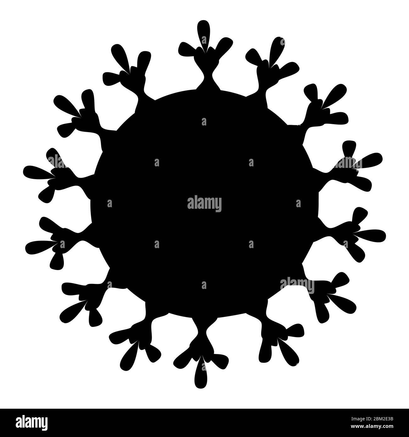 Schwarze Silhouette des Coronavirus. Die Struktur des chinesischen Coronavirus. Influenza-Virus. Grippe. Illustration auf isoliertem Hintergrund. Stock Vektor