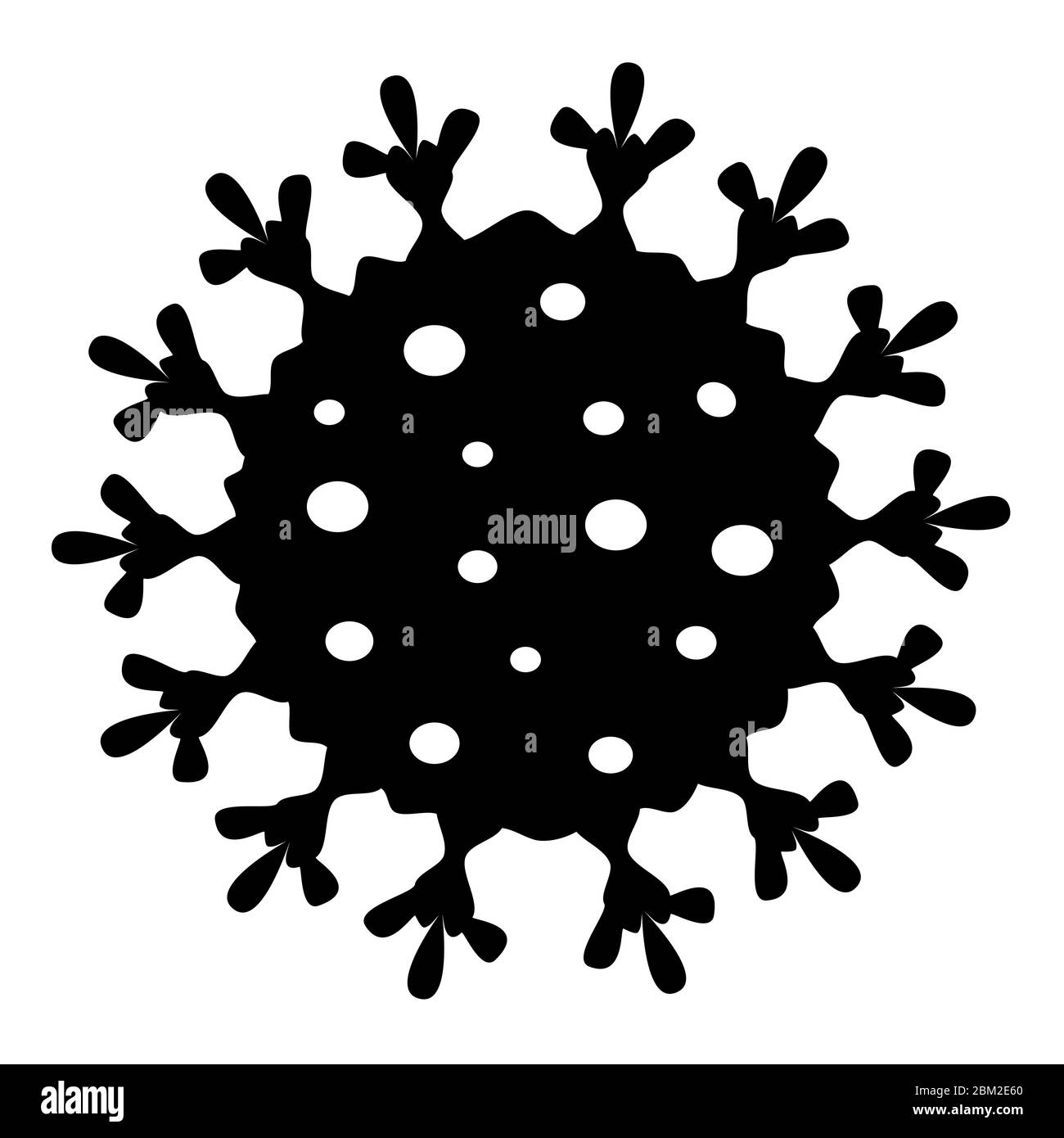 Schwarze Silhouette des Coronavirus. Die Struktur des chinesischen Coronavirus. Influenza-Virus. Grippe. Illustration auf isoliertem Hintergrund. Stock Vektor