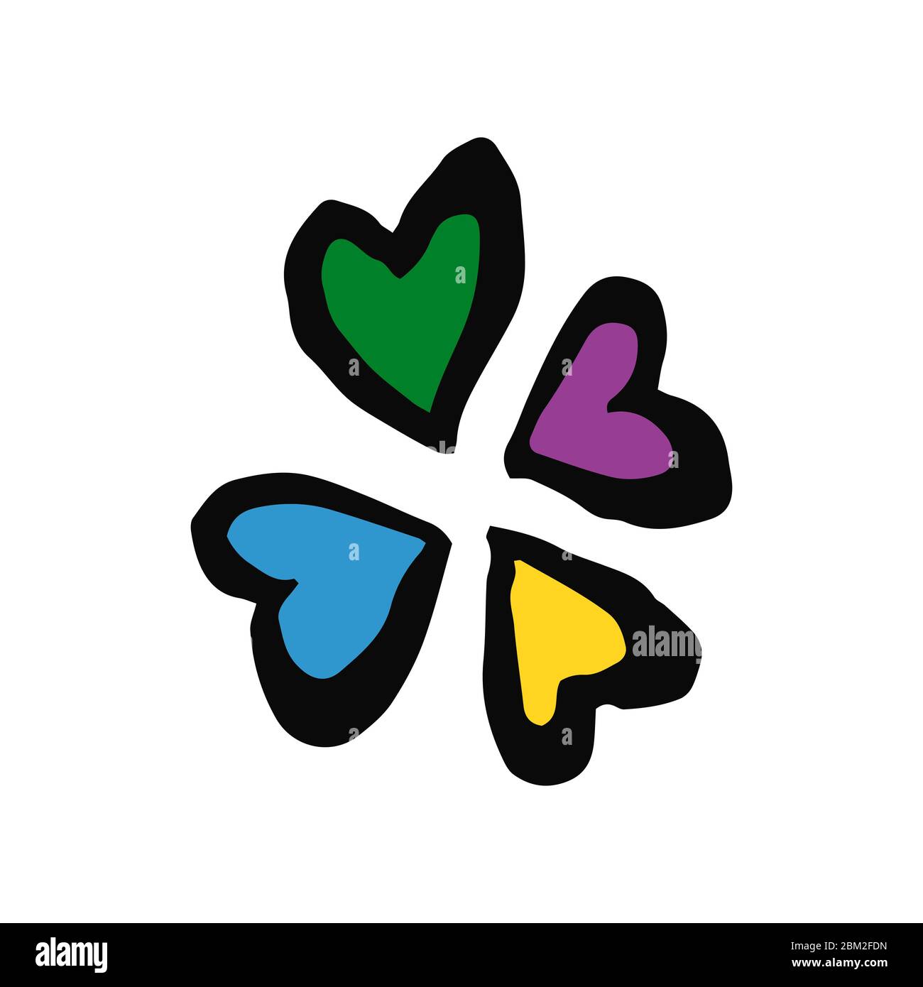 Setzen Sie Herzen in Doodle-Stil - Leben, wird, besser, zusammen. Kopierbereich. Symbol für LGBT-Rechte. Isoliert. Vektor handgezeichnete Illustration. Stock Vektor
