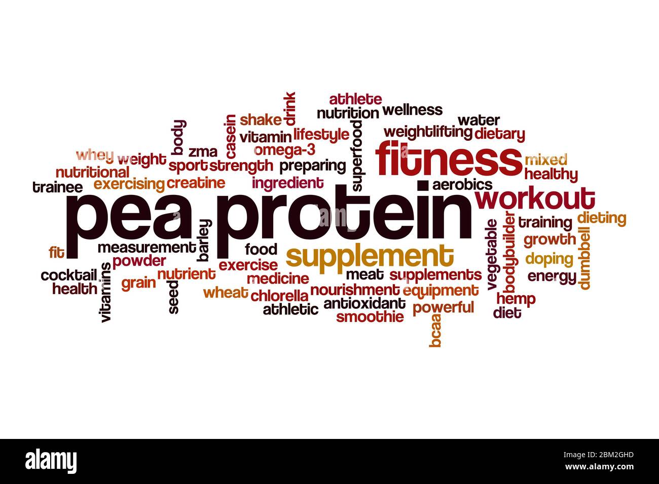 PEA Protein Wort Wolke Konzept auf weißem Hintergrund Stockfoto