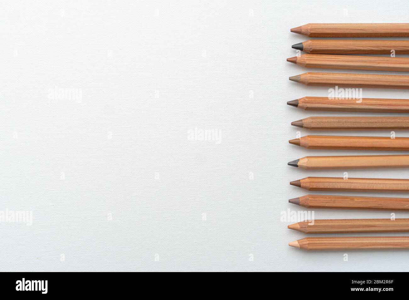 Diverse Farbfelle Ton Bleistifte auf einer weißen Leinwand Stockfoto