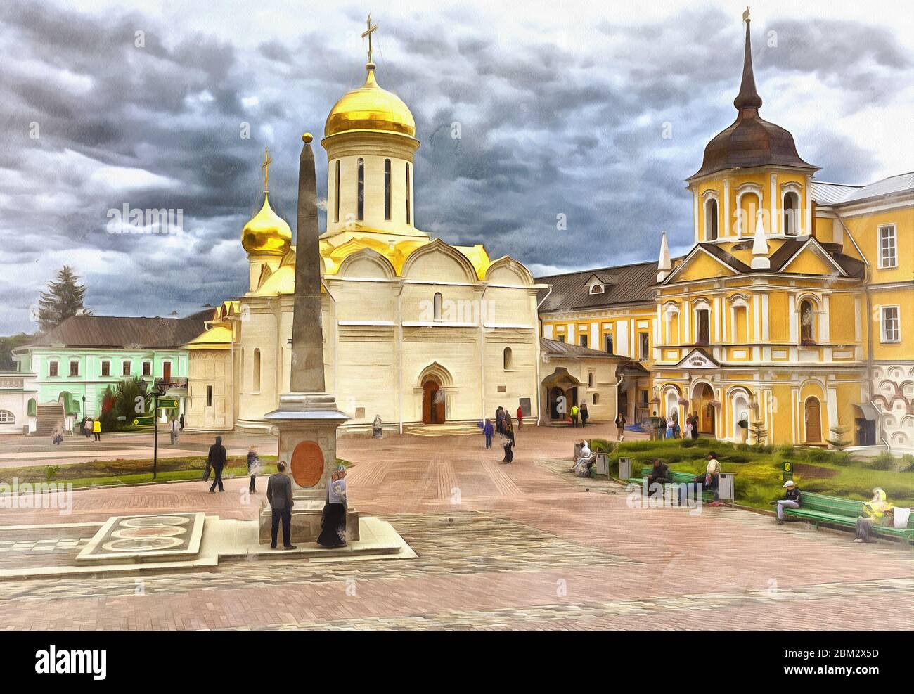 Schöne Aussicht auf Trinity Kathedrale farbenfrohe Malerei sieht aus wie Bild, Sergiyev Posad, Russland Stockfoto