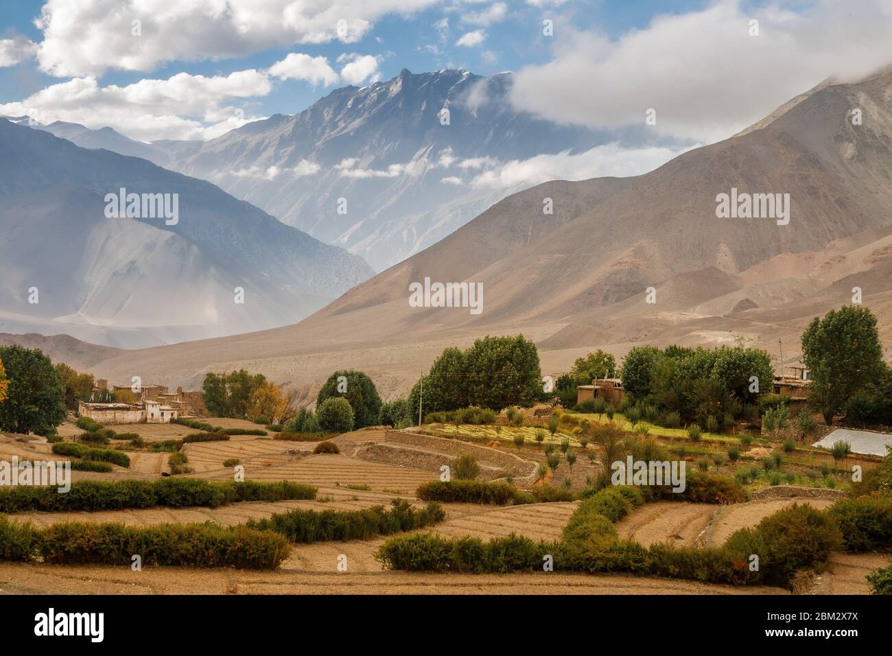 Reisterrassen im Herbst nach der Ernte. Berglandwirtschaft, Lower Mustang, Nepal Stockfoto