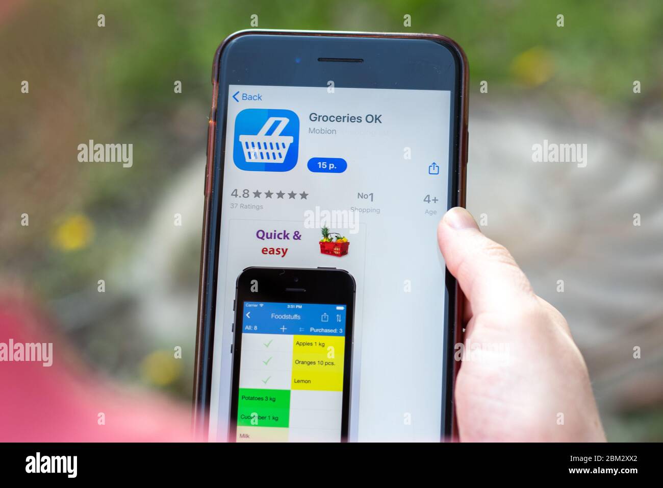 New York, USA - 1. Mai 2020: Lebensmittelgeschäft OK App Logo Nahaufnahme auf dem Handy-Bildschirm, illustrative Editorial Stockfoto