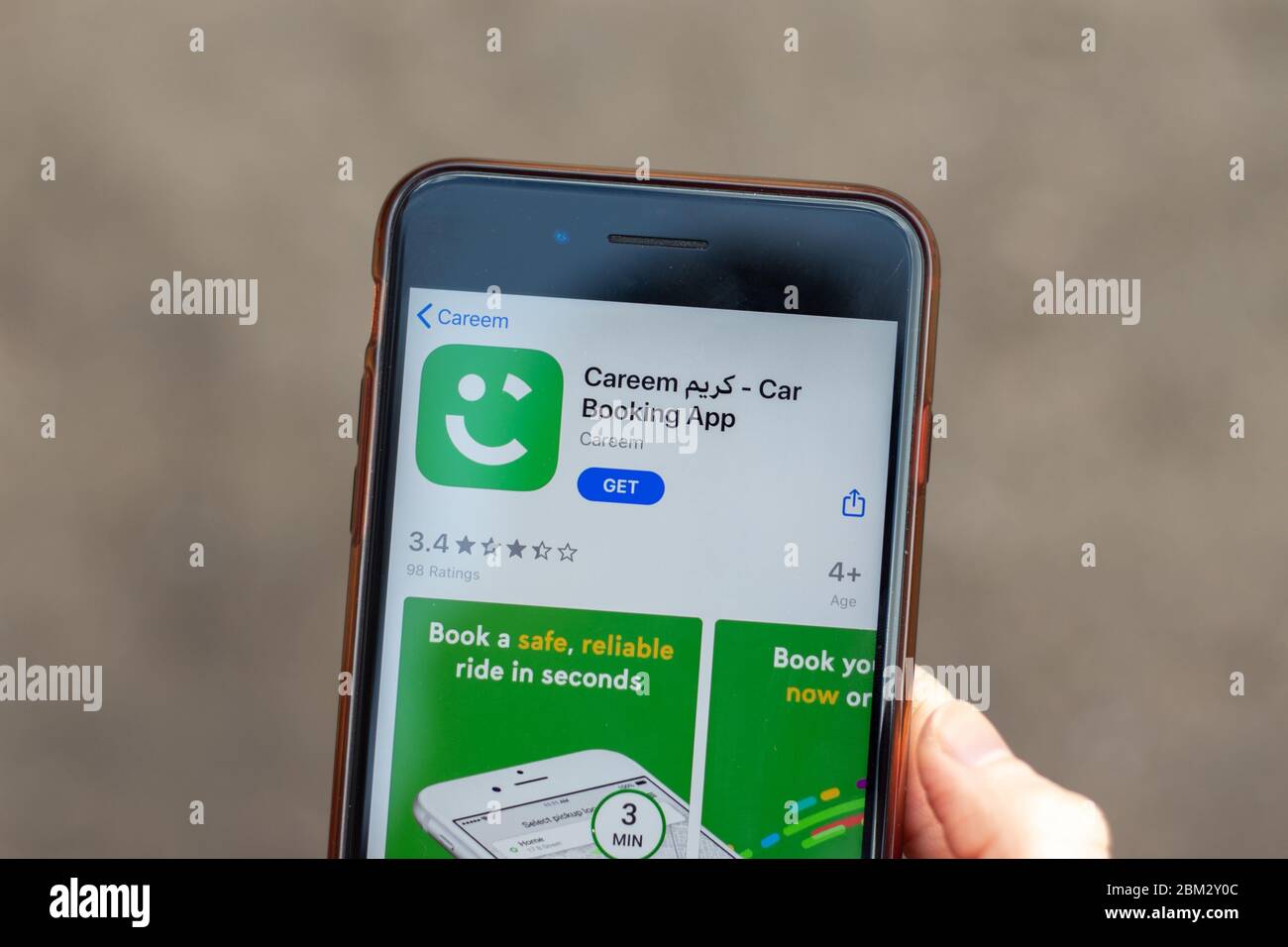 New York, USA - 1. Mai 2020: Careem Car Booking App Logo Nahaufnahme auf dem Handy-Bildschirm, illustrative Editorial Stockfoto