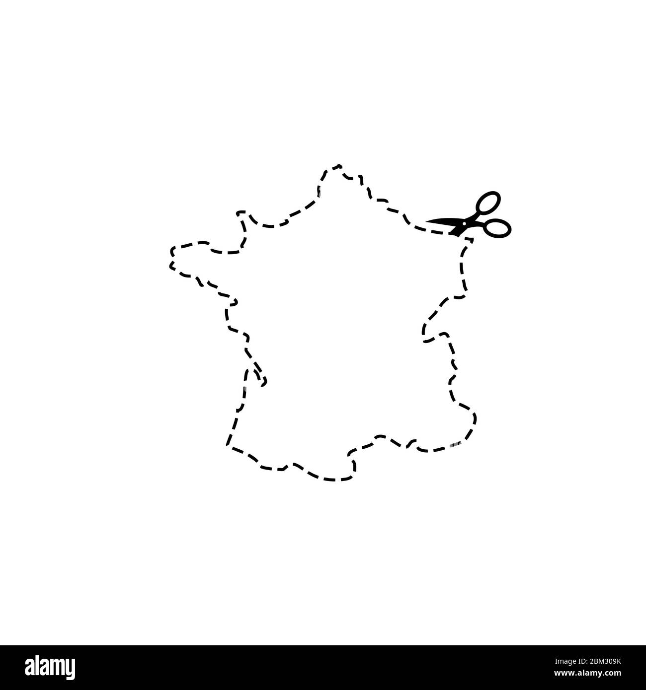 Frankreich Karte Scheren schneiden Schablone. Gestrichelte Linie Kontinente des französischen Landes. vektor-Illustration Stock Vektor