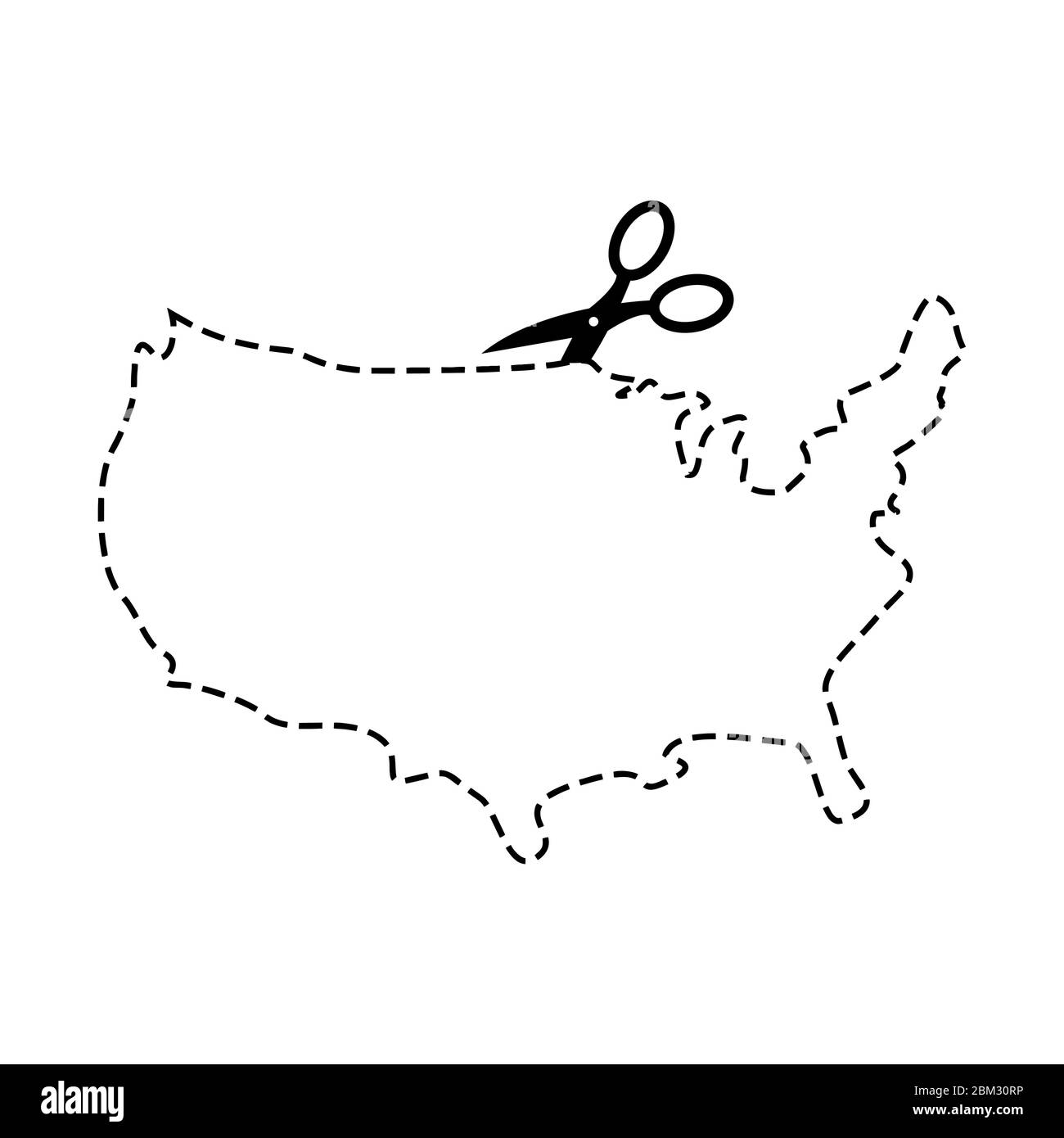 USA MAP Schere Schnittvorlage. Gestrichelte Linie Kontinente von Amerika Land. vektor-Illustration Stock Vektor
