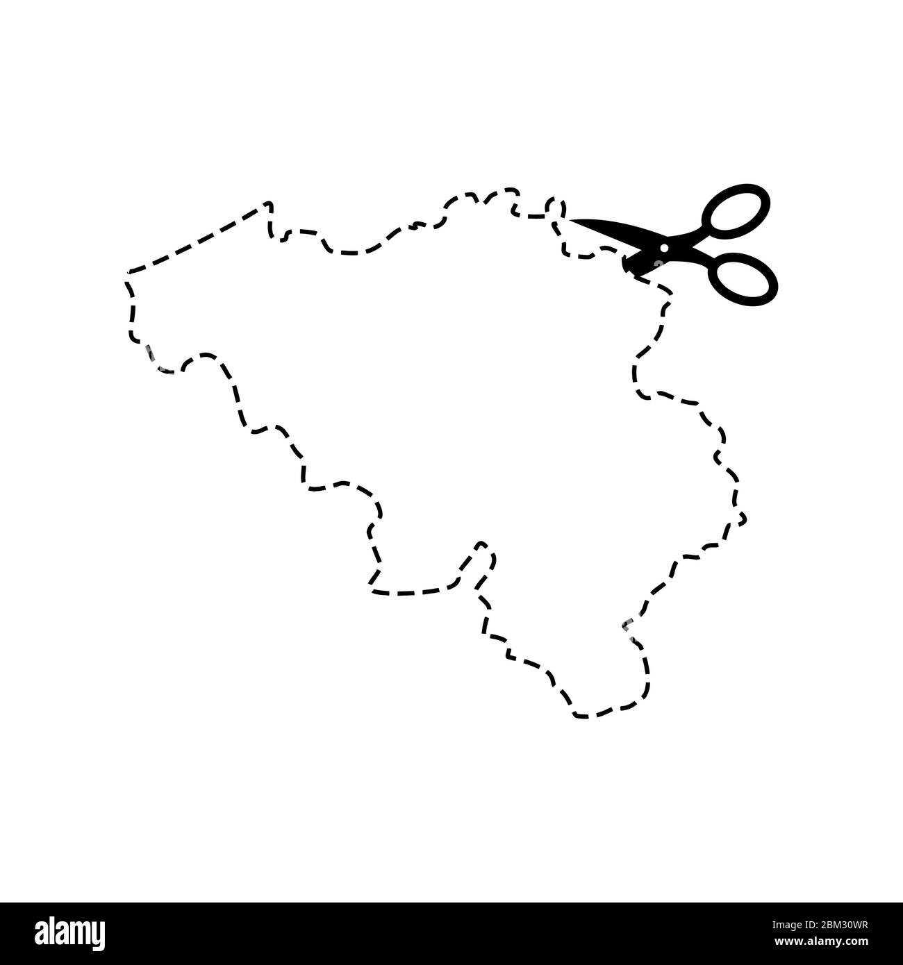 Belgien Karte Schere Schnittvorlage. Gestrichelte Linie Kontinente des belgischen Landes. vektor-Illustration Stock Vektor