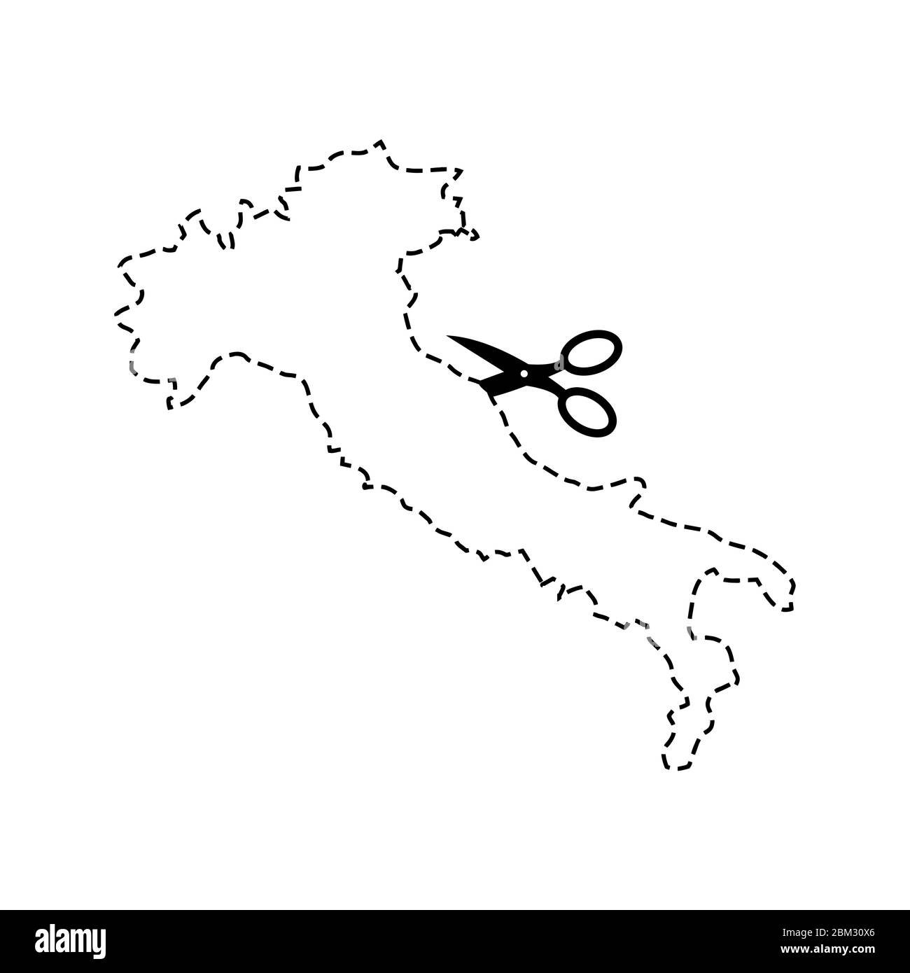 Italien Karte Scheren Schnitt Schablone. Gestrichelte Linie Kontinente des italienischen Landes. vektor-Illustration Stock Vektor