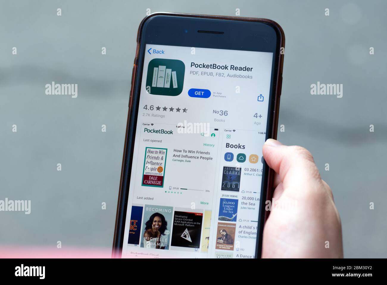 New York, USA - 1. Mai 2020: Pocketbook Reader App Logo Nahaufnahme auf dem Handy-Bildschirm, illustrative Editorial Stockfoto