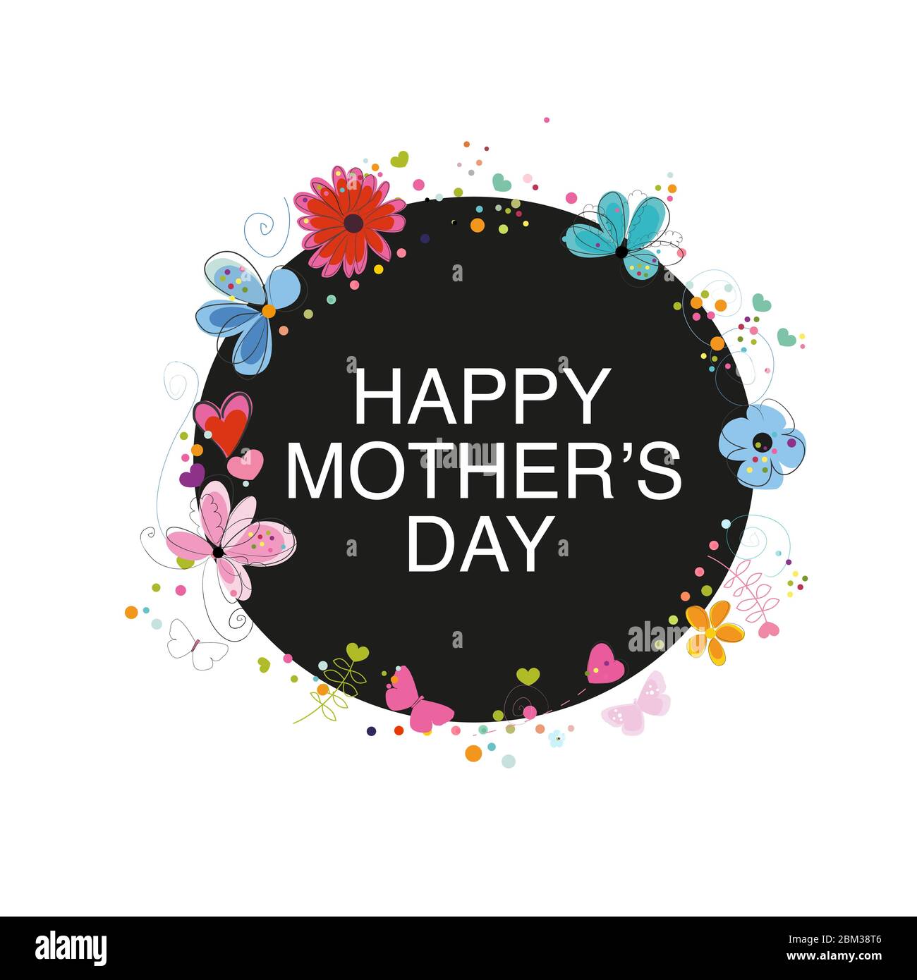 Happy Mother's Day Grußkarte mit Kreis Rahmen dekorative Hand gezeichnet abstrakten Blumen Vektor Stock Vektor