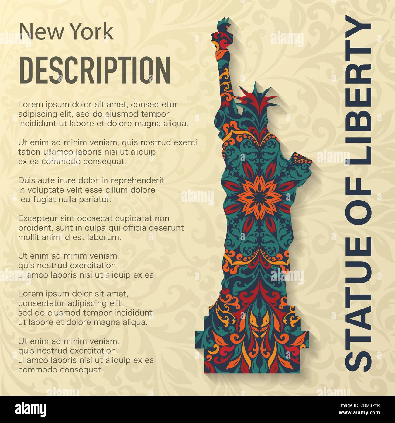 Statue of Liberty Blumenmuster Hintergrund Stock Vektor