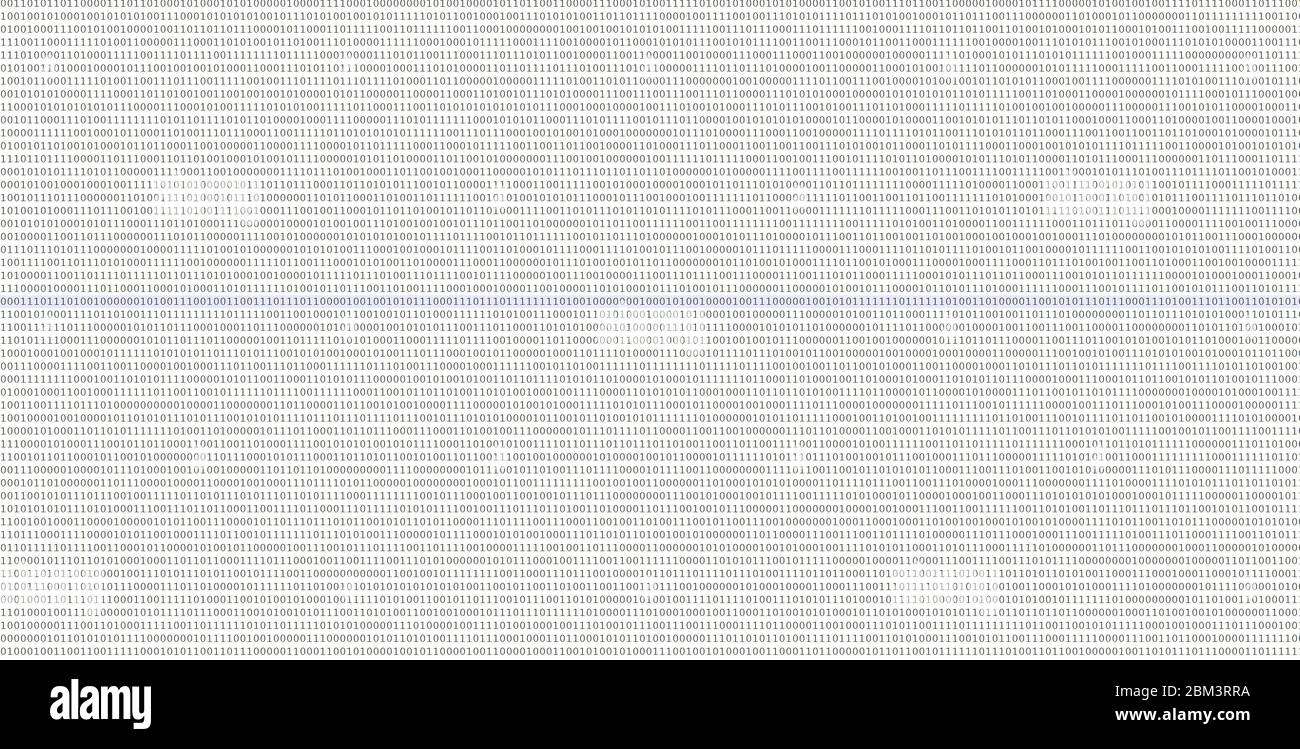 Bunte digitale binäre Daten Ziffern und Streaming-Binärcode Hintergrund mit Lichtstrahlen Stockfoto