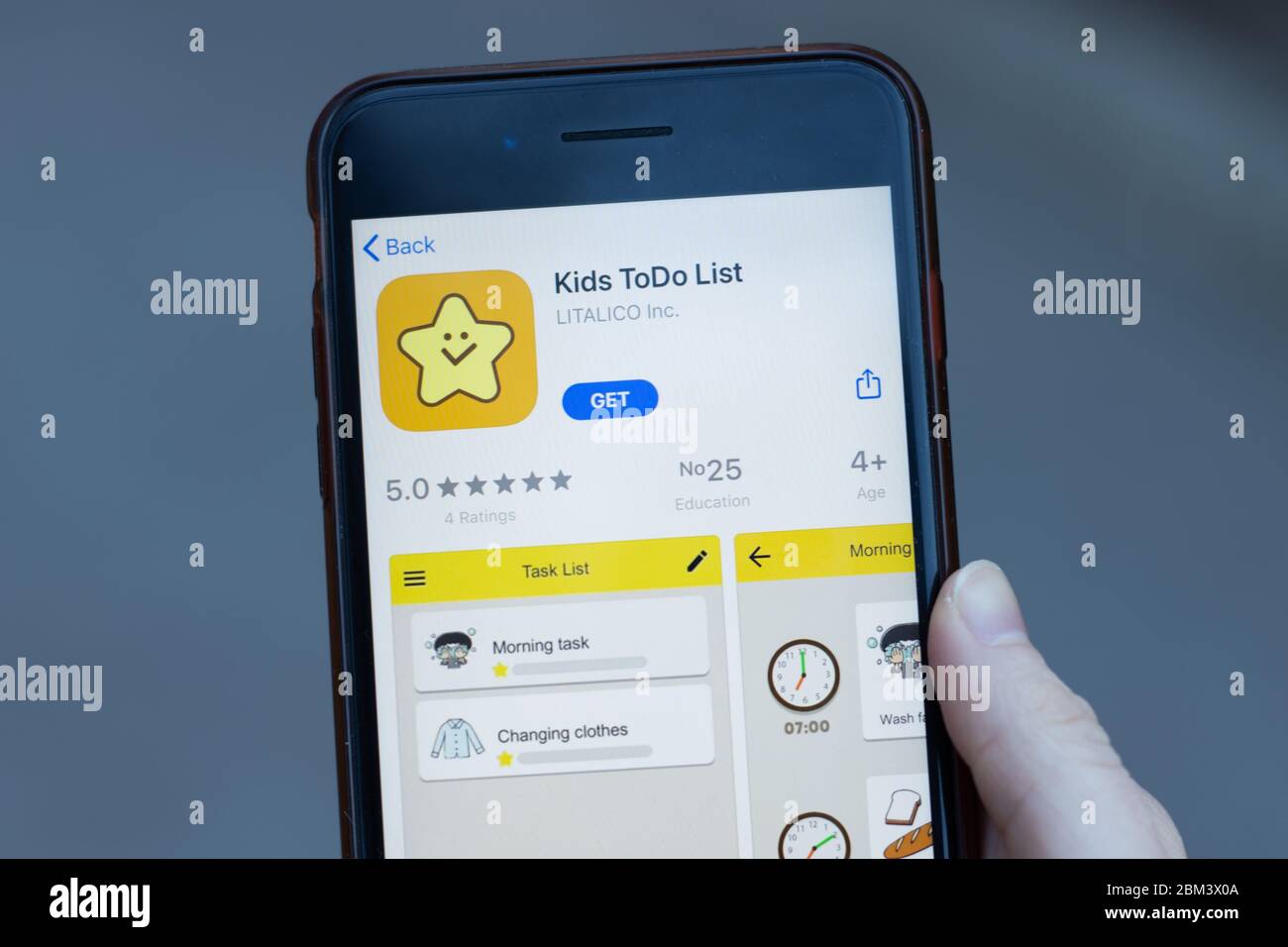 New York, USA - 1. Mai 2020: Kinder ToDo List App-Logo Nahaufnahme auf dem Handy-Bildschirm, illustrative Editorial Stockfoto